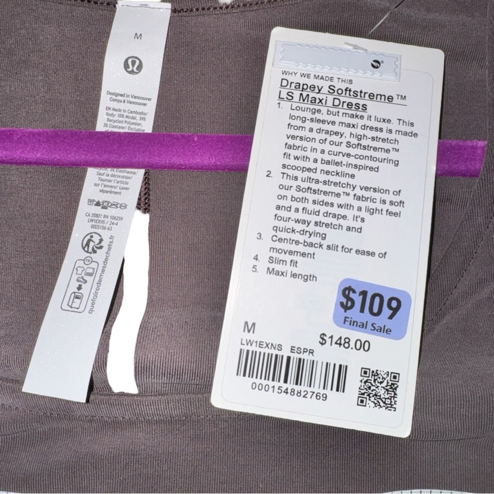 Lululemon Drapey Softstreme Long-Sleeve Maxi Dress Espresso Size M NWT - Picture 8 of 8